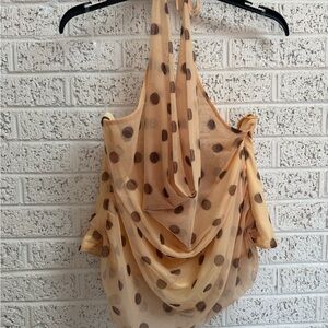 Fashion Nova Yellow and Brown Polka Dot Mesh Halter Top